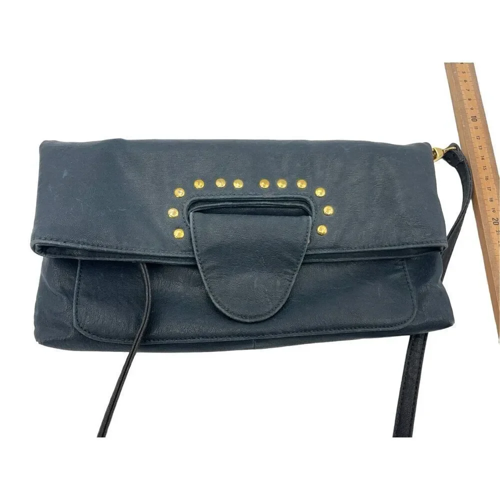 Vieta fashion navy blue vegan leather collapsible gold ￼ studded bag